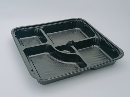JN307 – 5-Compartment 27cm Food Tray with Separate Transparent Lid – Disposable Meal Container