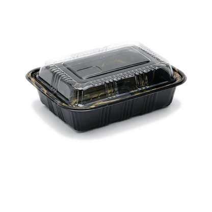 JN807 Inner Lock PET sushi tray with clear lid on white background