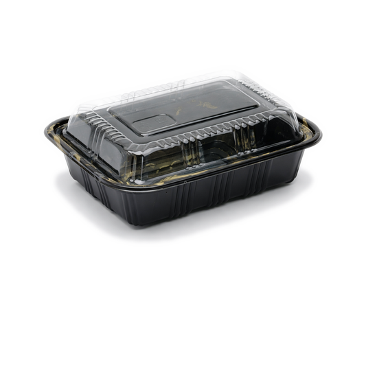 JN807 Inner Lock PET sushi tray with clear lid on white background