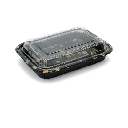 JN820 Inner Lock PET sushi tray with clear lid on white background