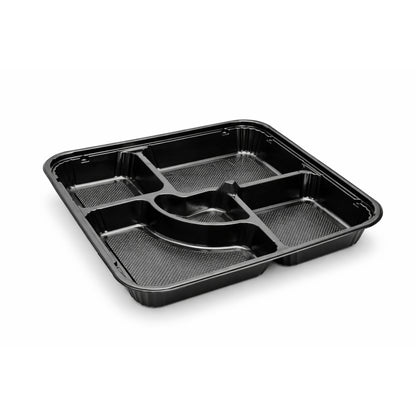 JN307 – 5-Compartment 27cm Food Tray with Separate Transparent Lid – Disposable Meal Container product image