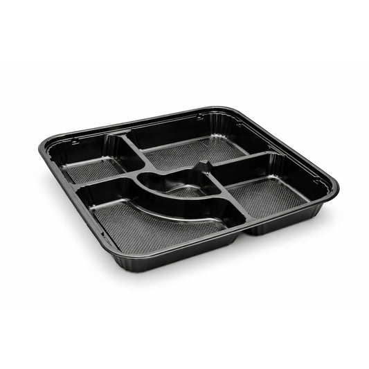 JN307 – 5-Compartment 27cm Food Tray with Separate Transparent Lid – Disposable Meal Container product image
