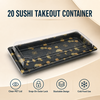 Outer Lock 20 sushi takeout container selling points clear PET lid outer lock stackable cold food use