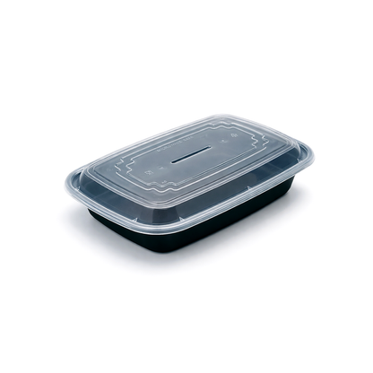 JN128 28oz square PP meal prep container with clear lid on white background
