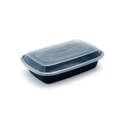 JN132 32oz square PP meal prep container with clear lid on white background