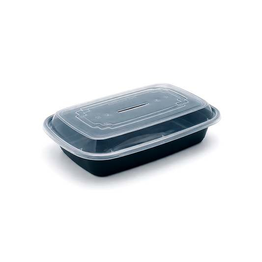 JN132 32oz square PP meal prep container with clear lid on white background