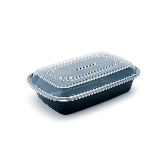 JN138 38oz square PP meal prep container with clear lid on white background