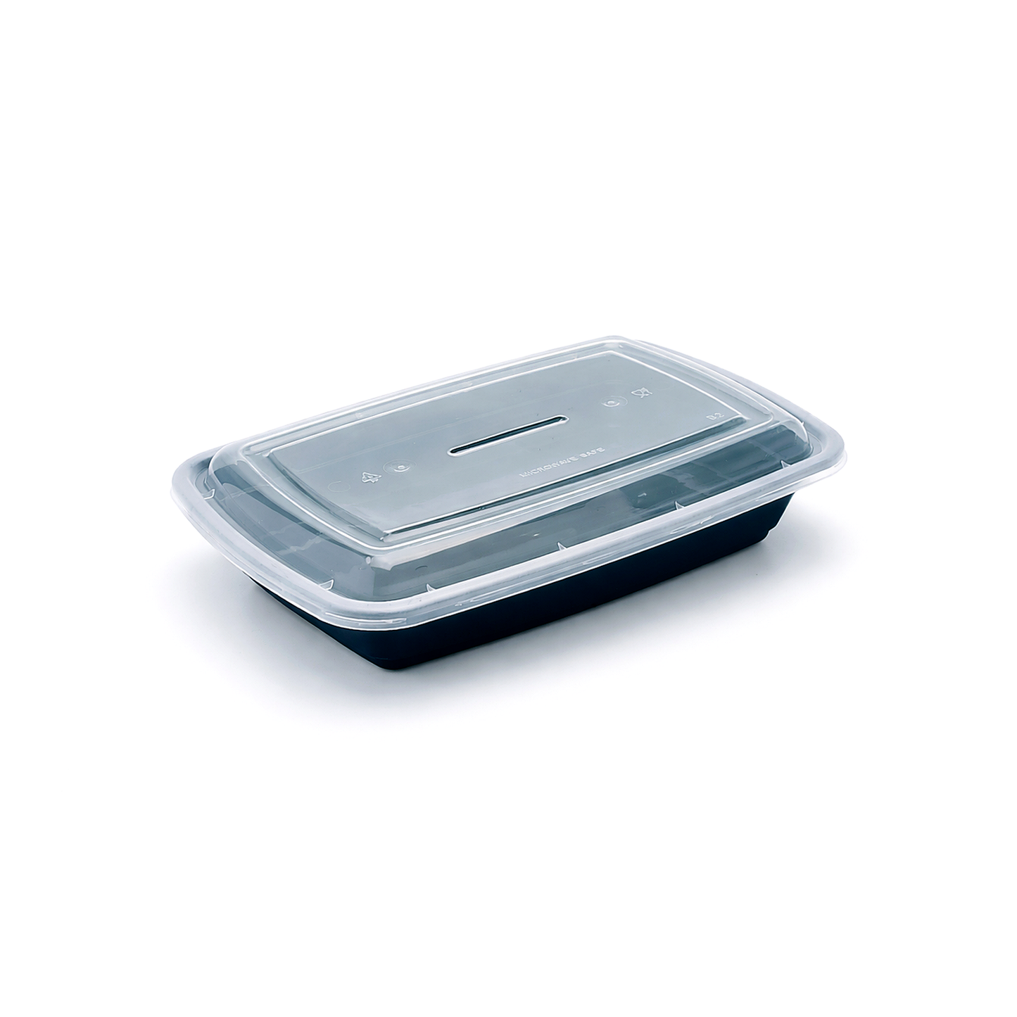 JN68 28oz rectangular PP food container with clear lid on white background
