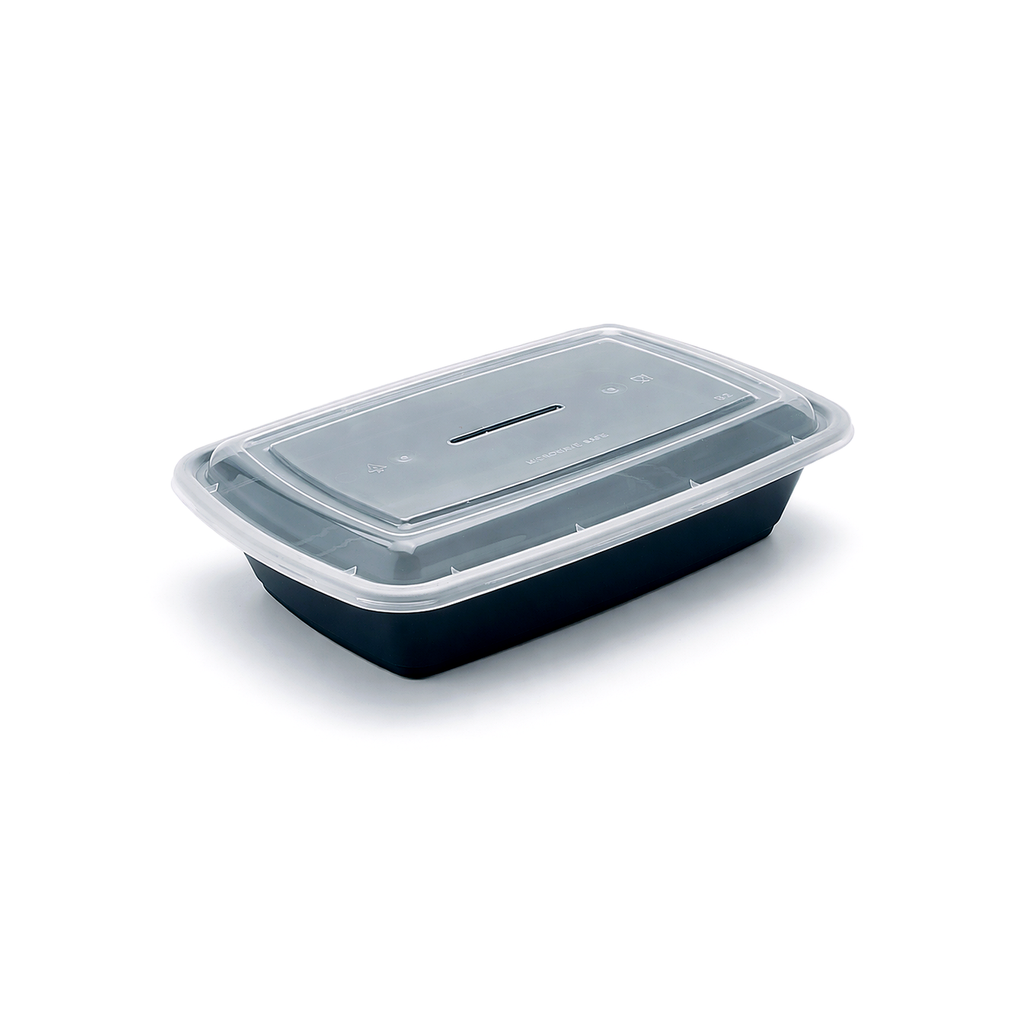 JN88 38oz rectangular PP food container with clear lid on white background