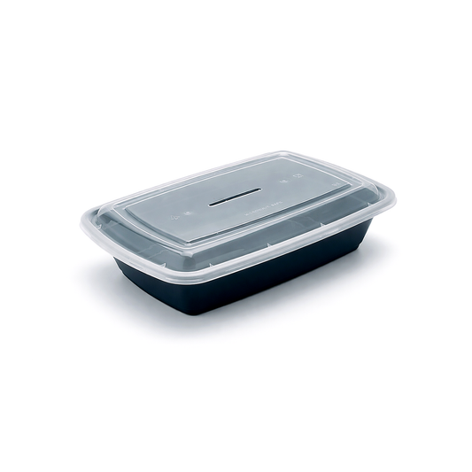 JN88 38oz rectangular PP food container with clear lid on white background