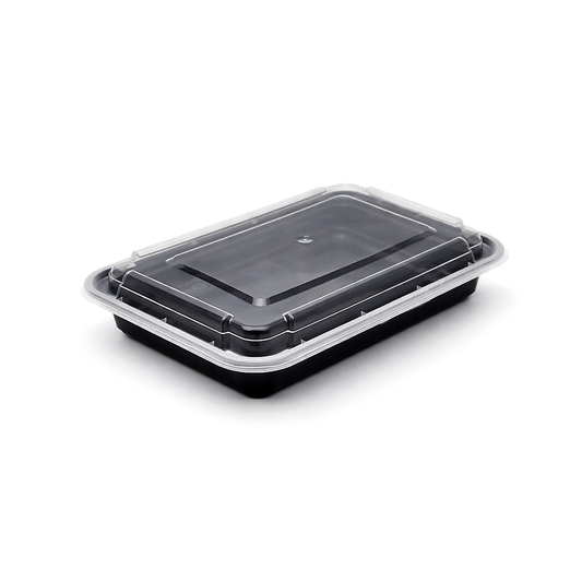 JN868 rectangular PP food container with clear lid on white background
