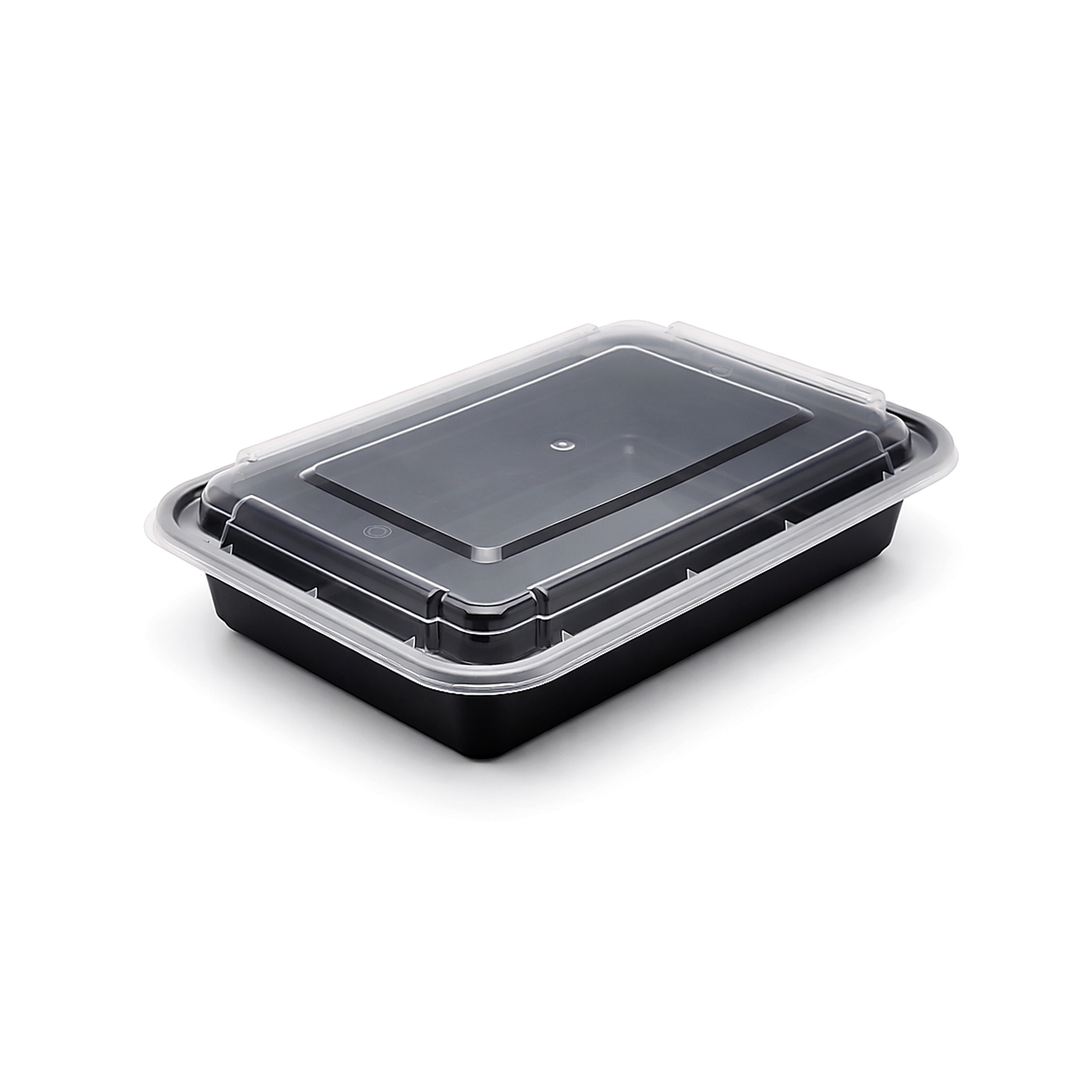 JN888 38oz rectangular PP food container with clear lid on white background